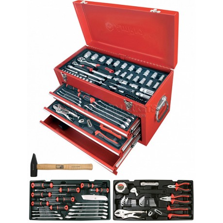 Инструментальный ящик с набором инструмента 123 предмета 3 отделения Ampro T47109