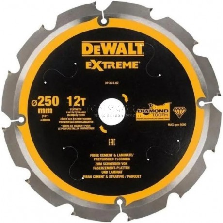 Пильный диск по фиброцементу DEWALT 250x30mmx12T DT1474-QZ
