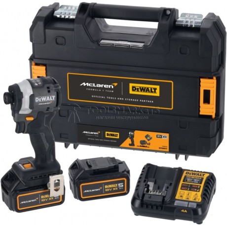 Винтоверт DEWALT McLaren Limited Edition 18 В, 205 Нм, 3800 уд/мин, с 2 АКБ 5 Ач и ЗУ DCF85MP2T-QW