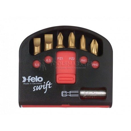 Набор бит "felo Swift" С6,3х25, 6 предметов+магнитный держатель, серия 020 TIN, FELO 020 601 76