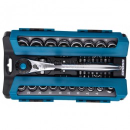 Набор торцевых головок, трещотка 120 зубьев, 1/2",3/8”, CrV, 36 предметов GROSS GS-14145