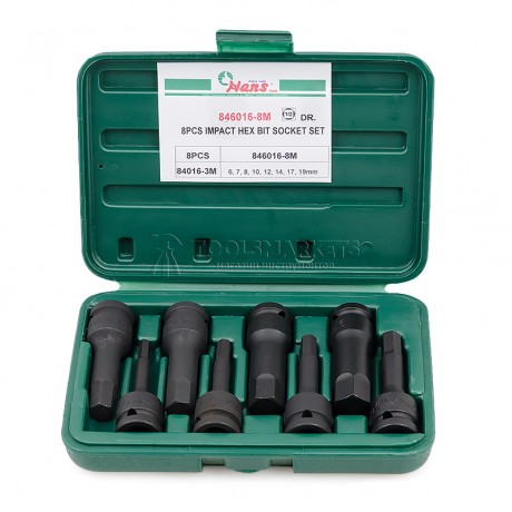 Комплект ударных шестигранников 1/2" HANS 846016-8M