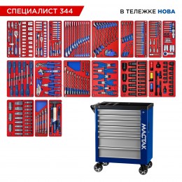 Заказать Набор инструментов 344 предмета, "СПЕЦИАЛИСТ 344", в синей тележке МАСТАК 50-07344B отпроизводителя МАСТАК