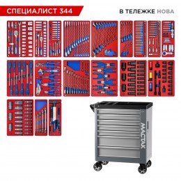 Заказать Набор инструментов 344 предмета, "СПЕЦИАЛИСТ 344", в серой тележке МАСТАК 50-07344G отпроизводителя МАСТАК