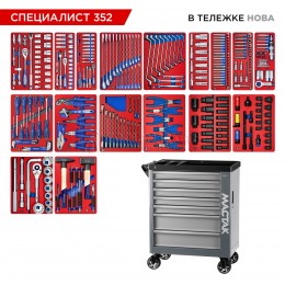 Заказать Набор инструментов 352 предмета, "СПЕЦИАЛИСТ 352", в серой тележке МАСТАК 50-07352G отпроизводителя МАСТАК