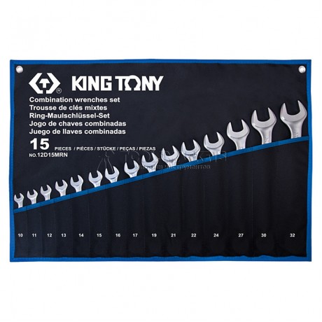 Набор комбинированных ключей, 10-32 мм, чехол из теторона, 15 предметов KING TONY 12D15MRN
