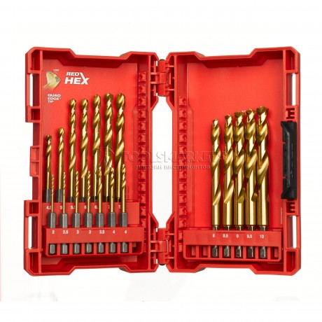 Набор сверл по металлу Milwaukee RedHEX™ HSS-TiN набор 19 предметов (2-10мм) GEN II 4932493866
