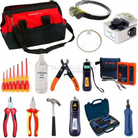 Набор инструментов для монтажа оптического кабеля и витой пары в сумке SK-RST-1S