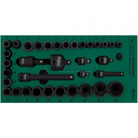 Набор головок SATA 36 предметов, 1/2", 3/8", ударные метрические, ложемент 09914