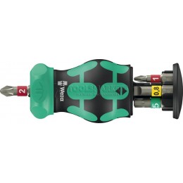 Короткая отвертка-битодержатель с трещоткой WERA 1/4" Kraftform Kompakt Stubby Magazin RA 1 6 предметов WE-008891