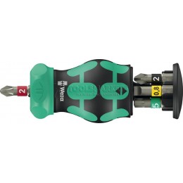 Короткая отвертка-битодержатель с трещоткой WERA 1/4" Kraftform Kompakt Stubby Magazin RA 2 6 предметов WE-008892