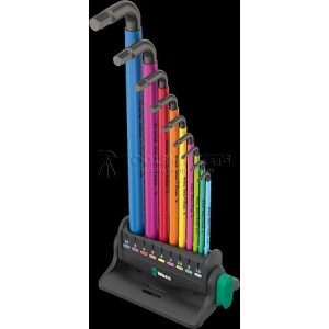 Набор Г-образных ключей WERA 950/9 Hex-Plus Multicolour 3 метрические размеры, BlackLaser, 9 предметов WE-133165
