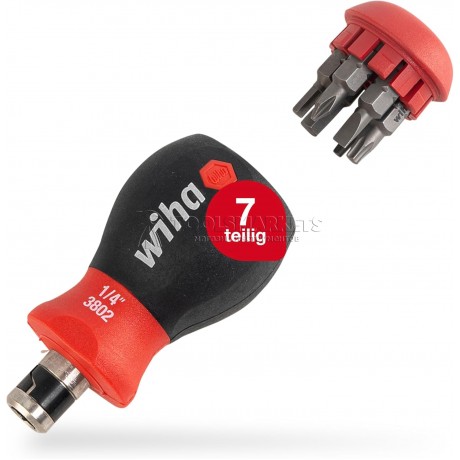 Отвертка с магазином бит Stubby смешанная комплектация с 7 двойными битами 1/4" серия 3802 WIHA WH-43613 Отвертка с магазином бит Stubby смешанная комплектация с 7 двойными битами 1/4" серия 3802 WIHA WH-43613