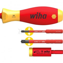 Набор с динамометрическим переходником easyTorque electric с держателем slimVario и slimBit SL/PZ, 4 предмета в блистерной упаковке серия 2970 WIHA WH-41477