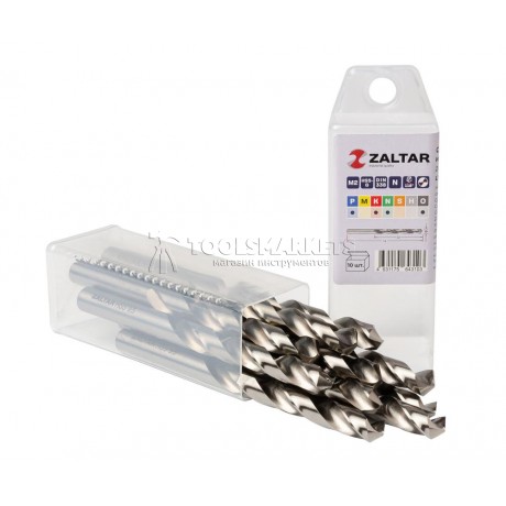 Комплект свёрл по металлу индустриальных, 10 шт, DIN 338, HSS-G, Тип N, 5xD, Ø9.50 мм ZALTAR ZA-73095-S10