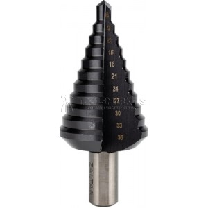 Сверло ступенчатое, HSS TiAlN, Ø9-36 мм, прямая канавка, трехплоскостной хвостовик ZALTAR ZA-50069