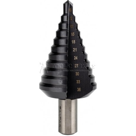 Сверло ступенчатое, HSS TiAlN, Ø9-36 мм, прямая канавка, трехплоскостной хвостовик ZALTAR ZA-50069